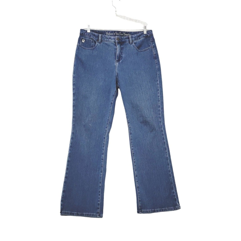 Belle Kim Gravel Women's High Rise Jeans Stretch Med Wash Straight Leg 12 34"